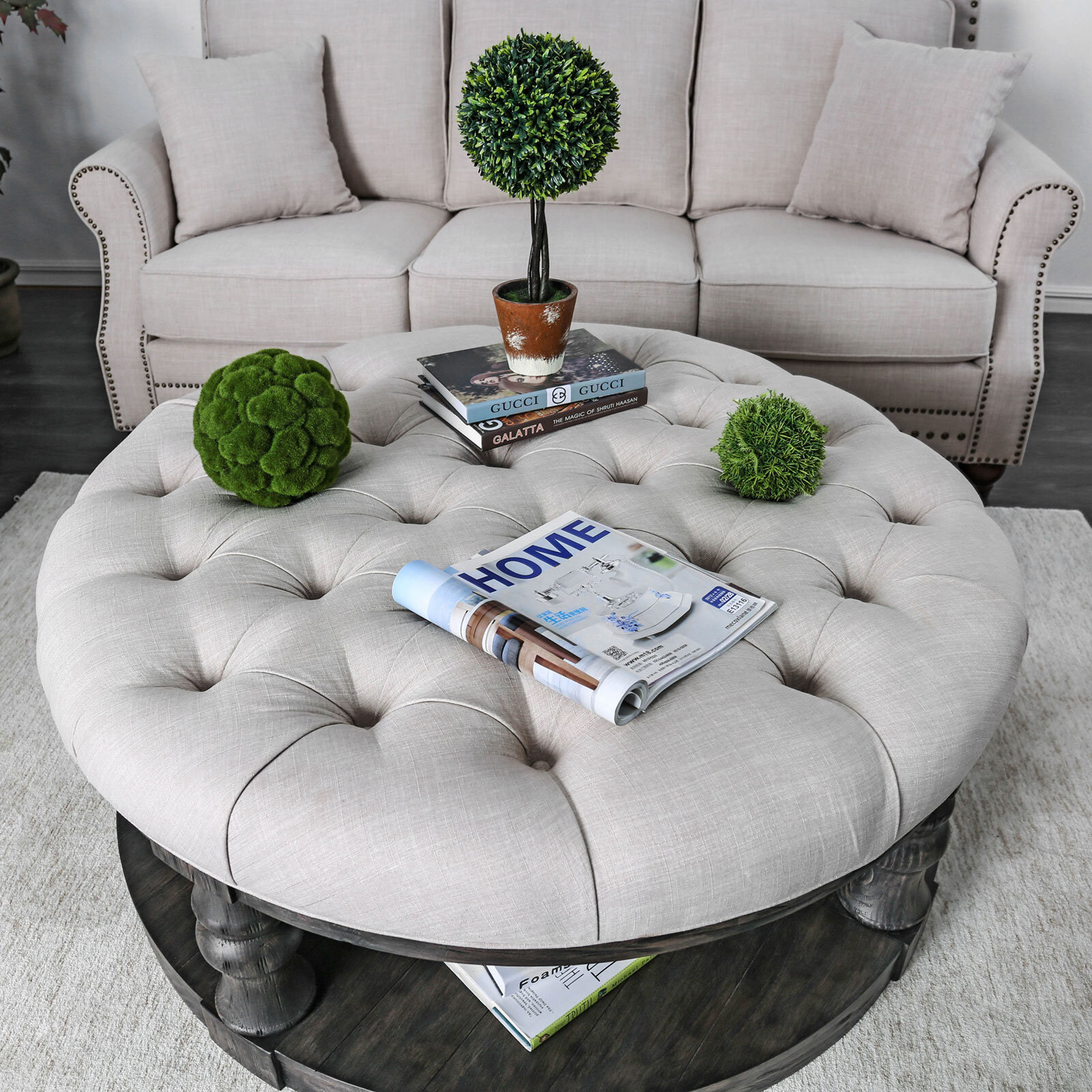 Large Round Tufted Ottoman Coffee Table / Best Ottoman Coffee Tables